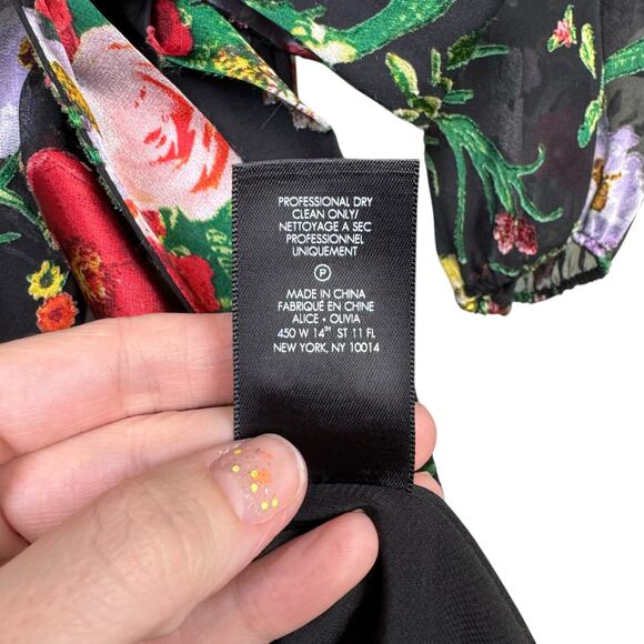 Alice + Olivia Abney Floral Burnout Velvet Detail Long Sleeve Midi Wrap Dress - Picture 16 of 16